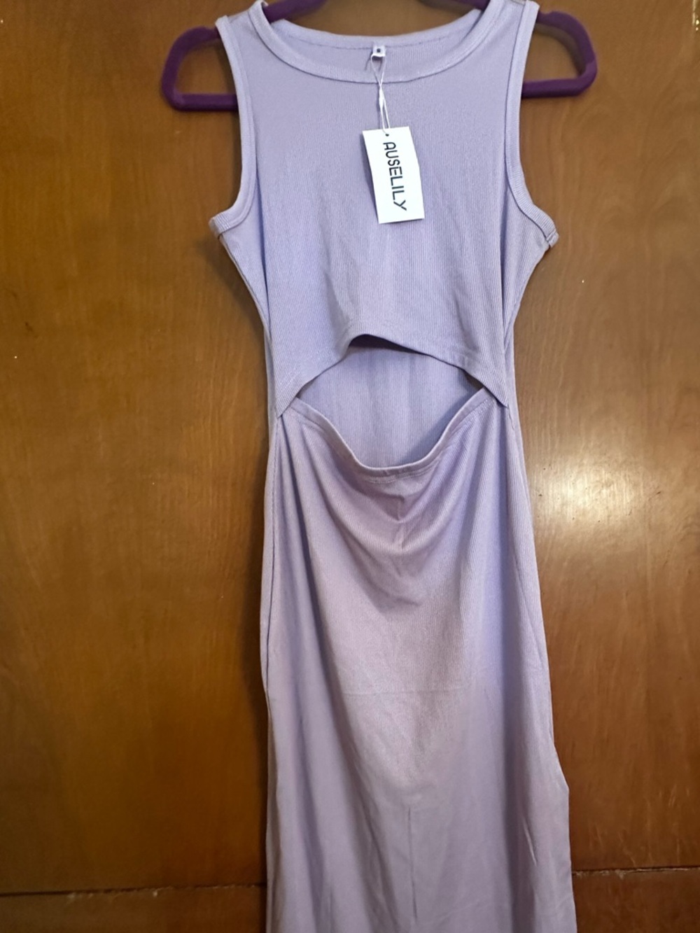 AUSELILY Lavender Cutout Ribbed Midi Dress